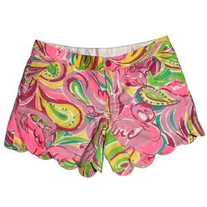 Lily Pulitzer Buttercup Short 4 Pink Yellow Paisley Scalloped